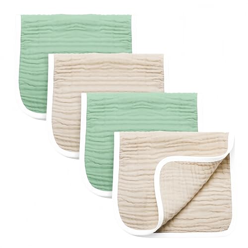 Image of Synrroe Burp Cloths Large, Muslin Burp Cloths for Baby Girls and Boys, Pack of 4 Extra Absorbent and Soft Muslin, 6 Layers 20 by 10 Inches 100% Cotton (Brown-Green 4 Pack)