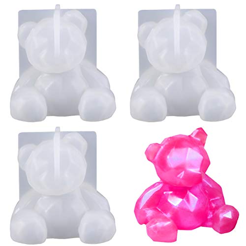 KuuGuu 3 Pack 3D Bear Resin Mold Silicone Fondant Mold Bear Epoxy Soap Mould for Teddy Cake Decoration Chocolate Ice Cream Molds Soap Candle Topper Polymer Clay Mold DIY Crafts Accessories
