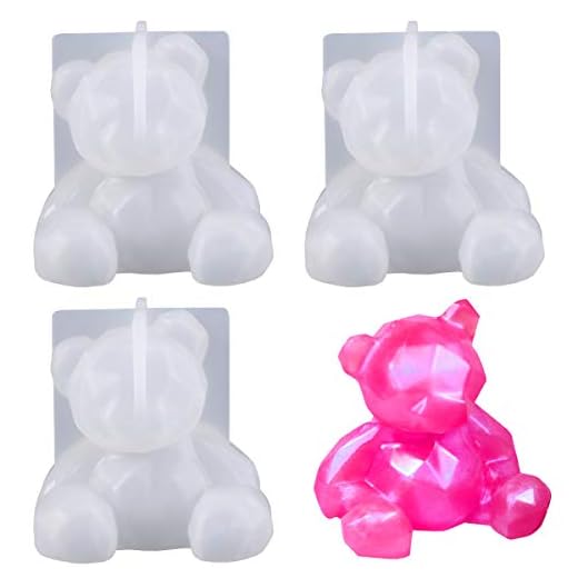 KuuGuu 3 Pack 3D Bear Resin Mold Silicone Fondant Mold Bear Epoxy Soap Mould for Teddy Cake Decoration Chocolate Ice Cream Molds Soap Candle Topper Polymer Clay Mold DIY Crafts Accessories
