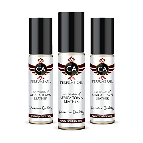 CA Perfume Impression of Africa Town Leather Unisex Eau De Parfum Leather Scent Long Lasting Unisex Fragrance Travel Size TSA Ready for Day and Night Wear 0.33 Fl Oz 10ml (Pack of 3)