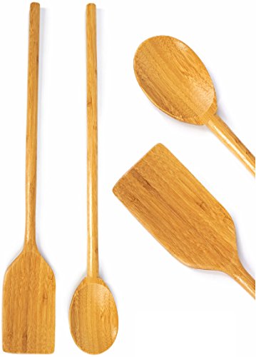 Extra Long Handled Cooking Utensils - 16" Inch Wooden Mixing Spoon & Spatula