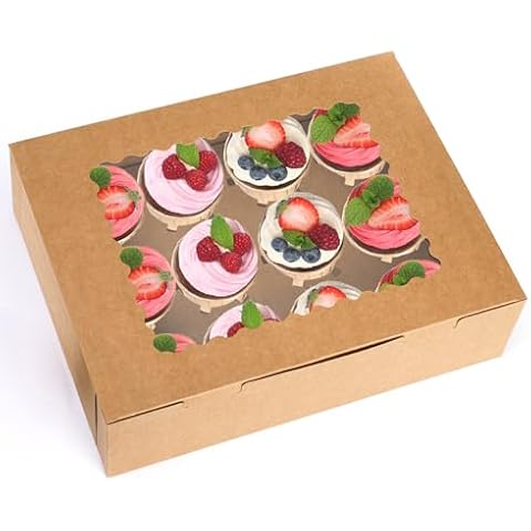 Jucoan 20 Pack Kraft Cupcake Boxes with Window Cover