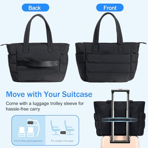 TYXHXTF Damen Handtasche Tote Bag Daunentasche, Puffy Tote Bag Sporttasche Tragbarer Laptop Umhängetasche, Einkaufstasche mit Schultergurt für Arbeit Reise Shopping Schule, Schwarz