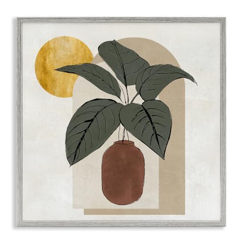 Planter Leaves Geometric Sun Shapes, 12 x 12 Inch Framed Giclée Print