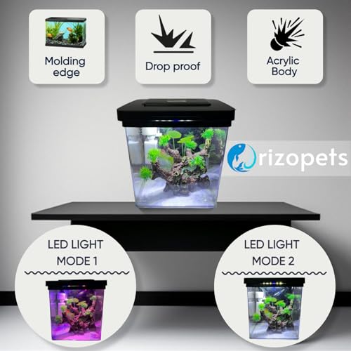 Image of Fish Tank Starter with Filter, LED Light & | Mini Aquarium Set for Home & | Acrylic Not Suitable for Goldfish Ideal for Betta /Guppy (1-2) Liter 7 Size- H 28 -W 19-L 26 Woter Change 3-5 Day