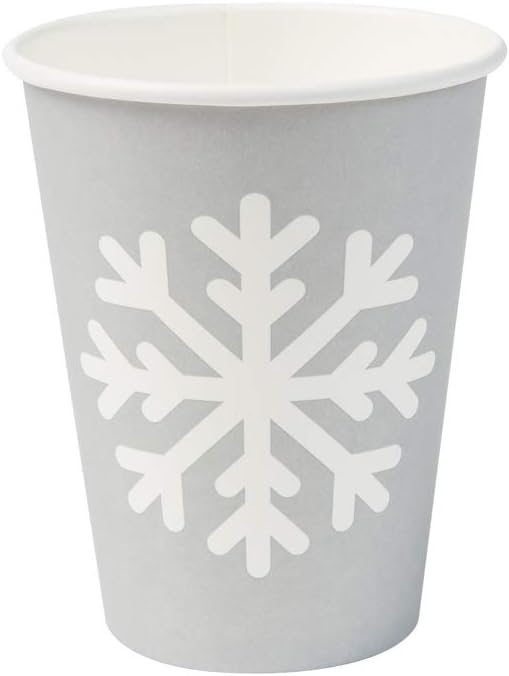 BIOZOYG Eco Paper Coffee Cups 12oz / 300ml I Hot Drinks Cups Winter Magic Snowflake Design I 50 compostable and biodegradable Cups I To Go Coffee Cups grey