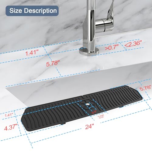 Image of Faucet Guard - 90 Foldable Draining Mat for Kitchen Sink with 2 Drain Ports, Black, 24 inch*5.66 inch