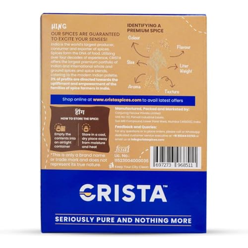 Image of CRISTA SERIOUSLY PURE AND NOTHING MORE Compounded Hing Powder | Zero Added Colours, Fillers, Additives & Preservatives | Antioxidants Rich | 100 Gm Each | Pack Of 2