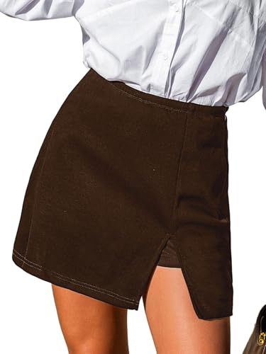 CUPSHE Gonna-pantalone da donna a vita alta con spacco laterale e gamba svasata minigonna per donne casual vacanze, Marrone, S