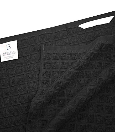 Premium Kitchen Towels (20”x 28”, 6 Pack) | Large Cotton Dish Towels | Flat & Terry Highly Absorbent Kitchen Linen Set with Hanging Loop | Black Check