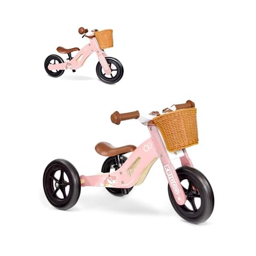 KRIDDO 2 in 1 Wooden Kids Tricycle and Balance Bike for 1-4 Years Old, No-Pedal Tricycle and Toddler Balance Bike with Basket and Adjustable Seat, Ideal for Outdoor and Indoor, Pink