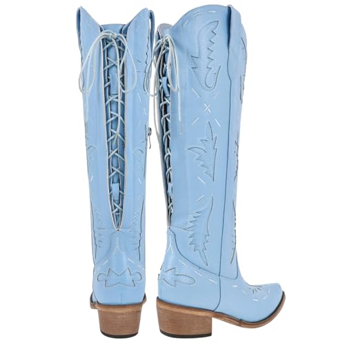 Yolkomo Cowboy Boots for Women Knee High Cowgirl Boots Lace Up4
