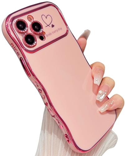 Qokey Plated Hearts Wavy Case for iPhone 15 Pro, Pink - image 2