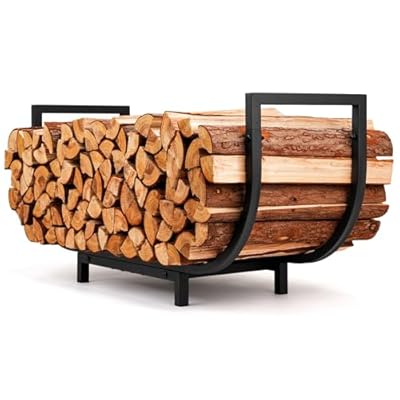 HIHADUUM Firewood Rack, 34 in Firewood Storage, Firewood Holder, Wood Rack for Firewood, Double Coated Firewood Rack,Fireplace Organizer Waterproof Rustproof Log Holder for Outdoor Indoor, Black