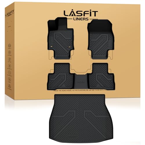 Image of LASFIT Floor Mats&Trunk Mat for Toyota Venza 2021-2025 All Weather TPE Mats Custom Fit Floor Liner for Toyota Venza LE /XLE /Limited /Nightshade 1st and 2nd Row Full Set Car Mats and Cargo Liner, Black