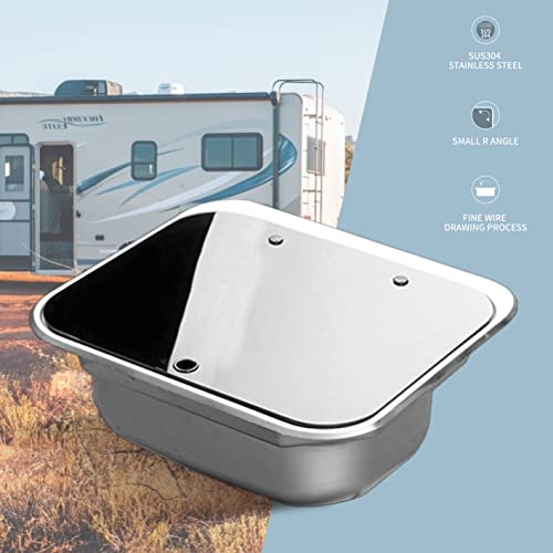 Ezexpreze Rv Kitchen Sink Stainless Steel Hand Wash Basin Sink Tempered Glass Lid Washbasin For Camper Trailer Caravan (Sink Without Faucet) #TOP1