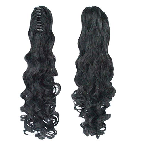 Anogol Hair+Cap Black Cosply Wig With Ponytails Long Curly Wigs With Bangs For Halloween Costume Party For Girls Women #TOP4