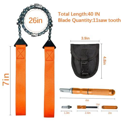 Image of Pocket Chainsaw 40 inch Folding Saw Chain Fast Wood & Tree Cutting Survival Saw Backpacking Rope for Camping Backpacking Hiking Hunting