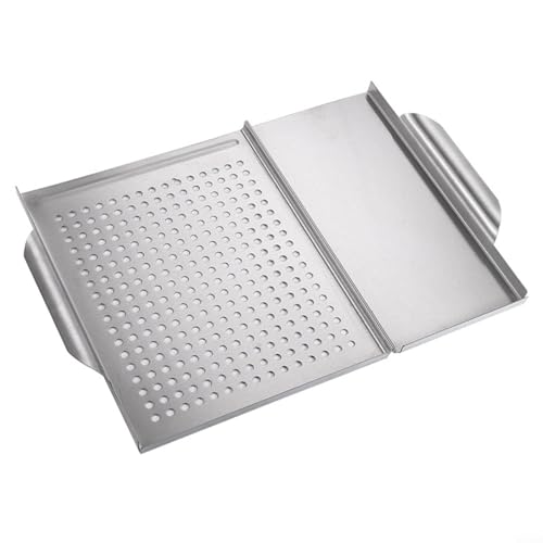 CWOQOCW Vassoio quadrato in acciaio inox per barbecue, 45 x 30,7 cm, cestino per barbecue per cucinare all'aperto, campeggio, picnic e barbecue in giardino