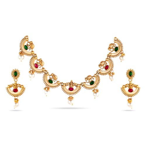 Image of Rubans Necklace Set Gold Plated Traditional Stylish Jewellery Gift for Women & Girls