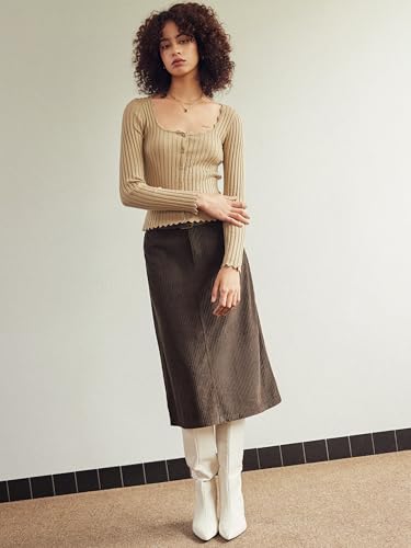 Image of CIDER Women's Ribbed Knit Crop Cardigan Long Sleeve Square Neck Button Down Shirts Slim it Tops