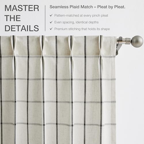 Vision Home Black Plaid Linen Pinch Pleated Semi Sheer Curtains 40Wx95Lx2 - image 4