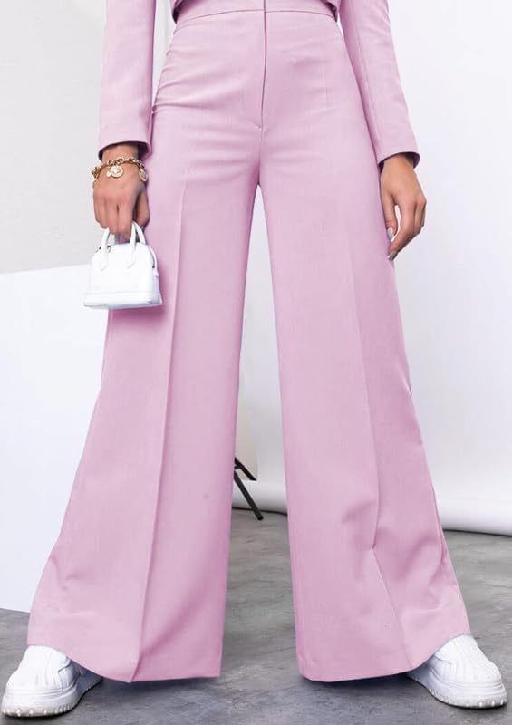 HipGlamp Women's Formal Long Sleeve Cropped Blazer & Wide-Leg Pant Suit Set with Deep V Neck Business to Cocktail Elegant - Image 7