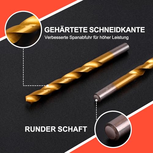 Bohrer Edelstahl, COMOWARE 100 tlg. HSS Bohrer Set Metall Titanium-beschichtet in 14 Größen von 1mm bis 10mm für Holz, Metall, Kunststoff in Aufbewahrungskoffer, Edelstahl Bohrer Bohrmaschine Zubehör