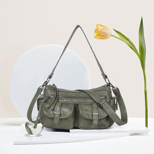 Image of Angel Kiss Hobo Purses for Women Crossbody Shoulder Bag Ladies Multi Pocket Handbags with Adjustable Shoulder Strap | Soft Vegan Leather