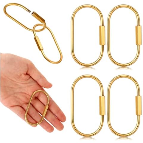 4 Pcs Brass Screw Lock Keychain, Durable Brass Screw Lock Clip Key Chain Ring Durable Simple Brasss Keychain Holder Brasss Key Ring Simple Style Car keychains for Men Women Christmas Gifts, Gold Cover