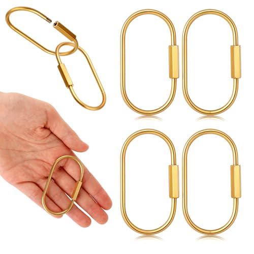 Styquenzer 4 Pcs Brass Screw Lock Keychain, Durable Brass Screw Lock Clip Key Chain Ring Durable Simple Brasss Keychain Holder Brasss Key Ring Simple Style Car keychains for Men Women Gold