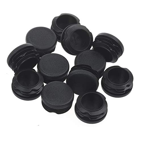 Image of 12-Pack 1-1 /2 Inch Round Plastic End Caps for Chair Legs | Fits 1-1 /2 in OD round tubing with 32-36mm ID; ribbed end inserts for chairs, benches, bar stools and metal frames
