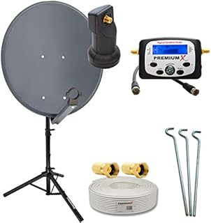 PremiumX 60 cm Camping Sat Anlage in Anthrazit mit Single LNB + Sat-Finder + Dreibeinstativ + 10 Meter Koaxialkabel