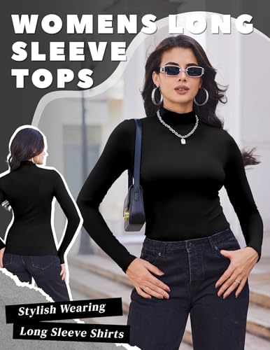 Ekouaer 3 Pack Turtleneck Shirt Women Long Sleeve Mock Neck Slim Fit Tops Winter Thermal Base Layer Soft Stretch Undershirts2