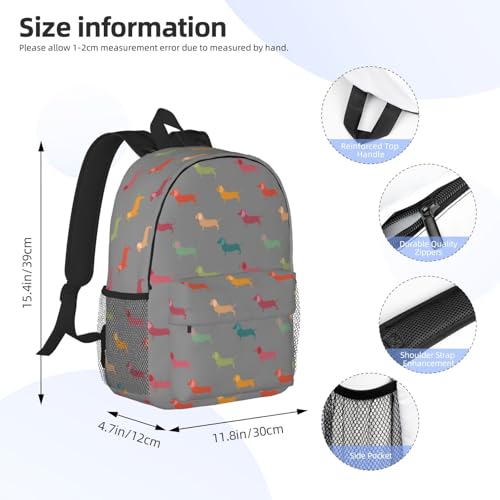KPXXAQT Bequemer Rucksack mit niedlichem Dackel-Motiv, für Schule, Reisen, Outdoor-Aktivitäten, Erwachsene, Wanderbegeisterte