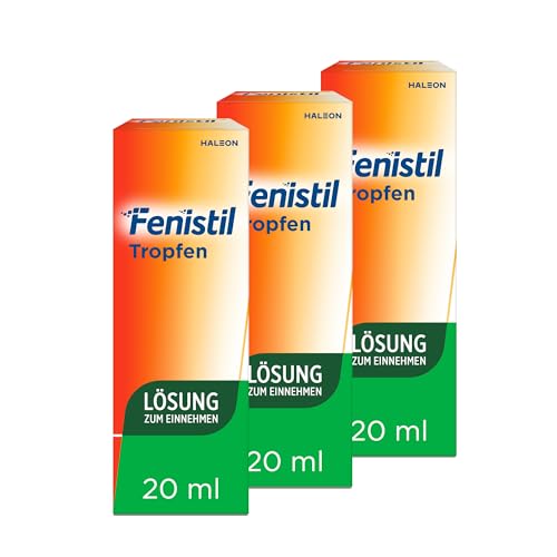Fenistil Tropfen, Dimetindenmaleat 1mg/ ml Lösung zum Einnehmen, hilft bei allergischem Schnupfen und windpockenassoziiertem Juckreiz, 3x 20 ml