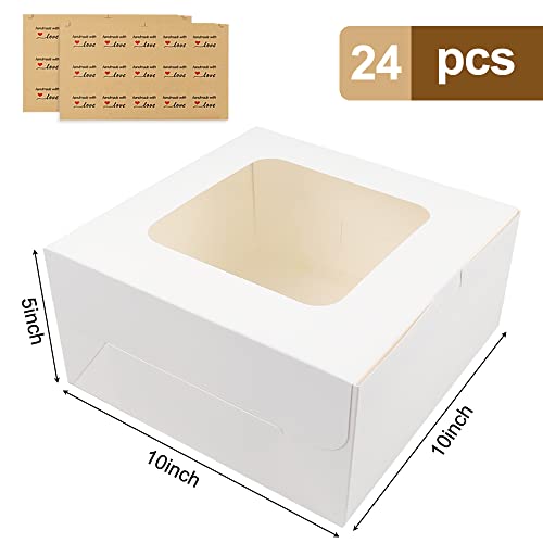 Moretoes Cake Boxes With Window 24Pcs 10X10X5 Inches White Bakery Boxes Cajas Pasteles For Cake, Pastries, Chocolates, Cookies, Pie, Birthday Party, Wedding, Valentine's Day #TOP1
