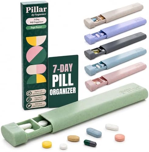 PILLAR Pillendose 7 Tage Wochenbox | Pillendose klein für unterwegs | Pillendose Reise, Salbeigrün, Tablettenbox 7 Tage, Wunderschönes kompaktes Design, Medikamentenbox für Vitamin