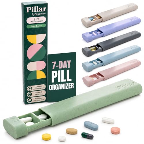 PILLAR 7-Tage Pillendose Wochenbox | Tablettenbox mit Schiebemechanismus | 7 Fächer von MontagSonntag | Medikamentenbox für Vitamine & Supplemente | BPA-frei |Salbeigrün
