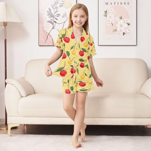 senya Yellow Red Berry Satin Summer Pajama Sets Silk Short Sleeve Button Down Sleepwear4