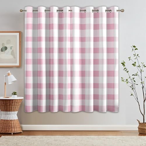 Checkered Plaid Blackout Curtains, 90 Drop, Pink and White Gingham Printed Curtains for Living Room, Bedroom, Eyelet Drapes for Window Home Decor, 66x90 Inch 2 Panels l5ax1-133 - Image 3