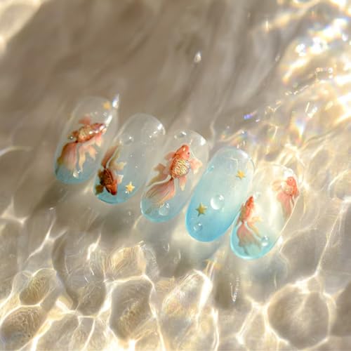 Image of Goldfish Nail Art Stickers 5D Embossed Nail Decals Chinese Style Design Star Koi Fish Nail Stickers Manicure Supplies Charm for Women Girls DIY Decorations Accessories