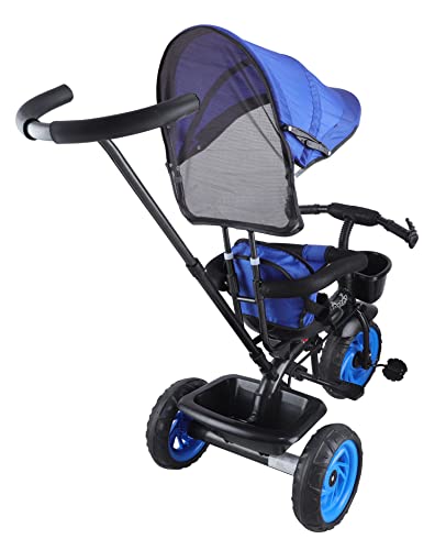 Image of JoyRide Stroller Tricycle| Baby Trike|Tricycle with Canopy and Parental Adjust Push Handle for Kids|Boys|Girls Age Group 1.5 to 5 Years (Blue)