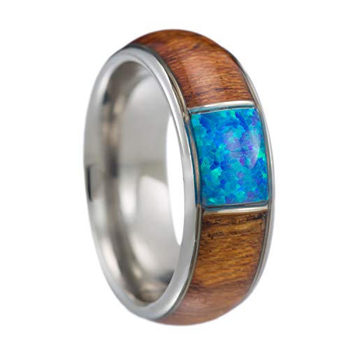 Alliance en acier inoxydable avec opale bleue synthétique de 8 mm pour un style moderne