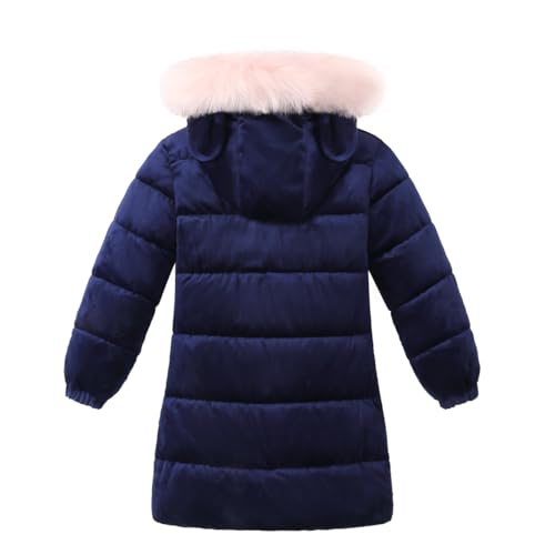 Winter Kids Girls Fur Collar Hooded Long Coat Fleece Puffer Jacket Parka Clothes2