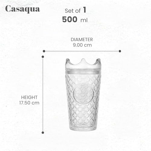 Image of Clear Crown Glass Tumbler - 500ml, Set of 1, Embossed Textured Drinking Glass, Premium Water Juice Glass, Beverage Cup for Iced Coffee, Milk, Smoothies, Mocktails & Daily Home Use