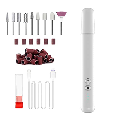 Electric Nail Drill for Acrylic, Professional Manicure Pedicure Kit with 11Pcs Nail Drill Bits and Sanding Bands (White)