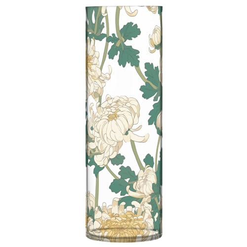 Jarrones de plástico blanco de crisantemo vintage para centros de mesa, 11.8 x 3.9 pulgadas, pequeños jarrones transparentes para sala de estar, dormitorio, decoración de fiesta