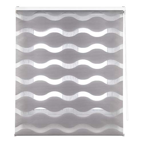 Estoralis JEOR | Estor Enrollable Noche y Dia Diseño Moderno | Doble Tejido | Color Gris | 145 x 180 cm (Ancho/Alto) Tamaño Tela 142 x 175 cm | Estores para Ventanas y Puertas