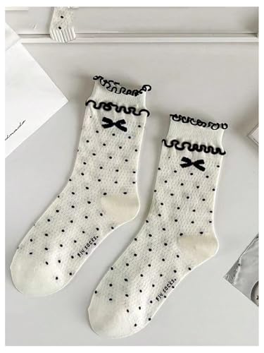 GORGLITTER Women's Ruffle Bow 4 Pairs Frilly Ankle Socks - Soft Breathable Cotton Cute Knitted Crew Socks3